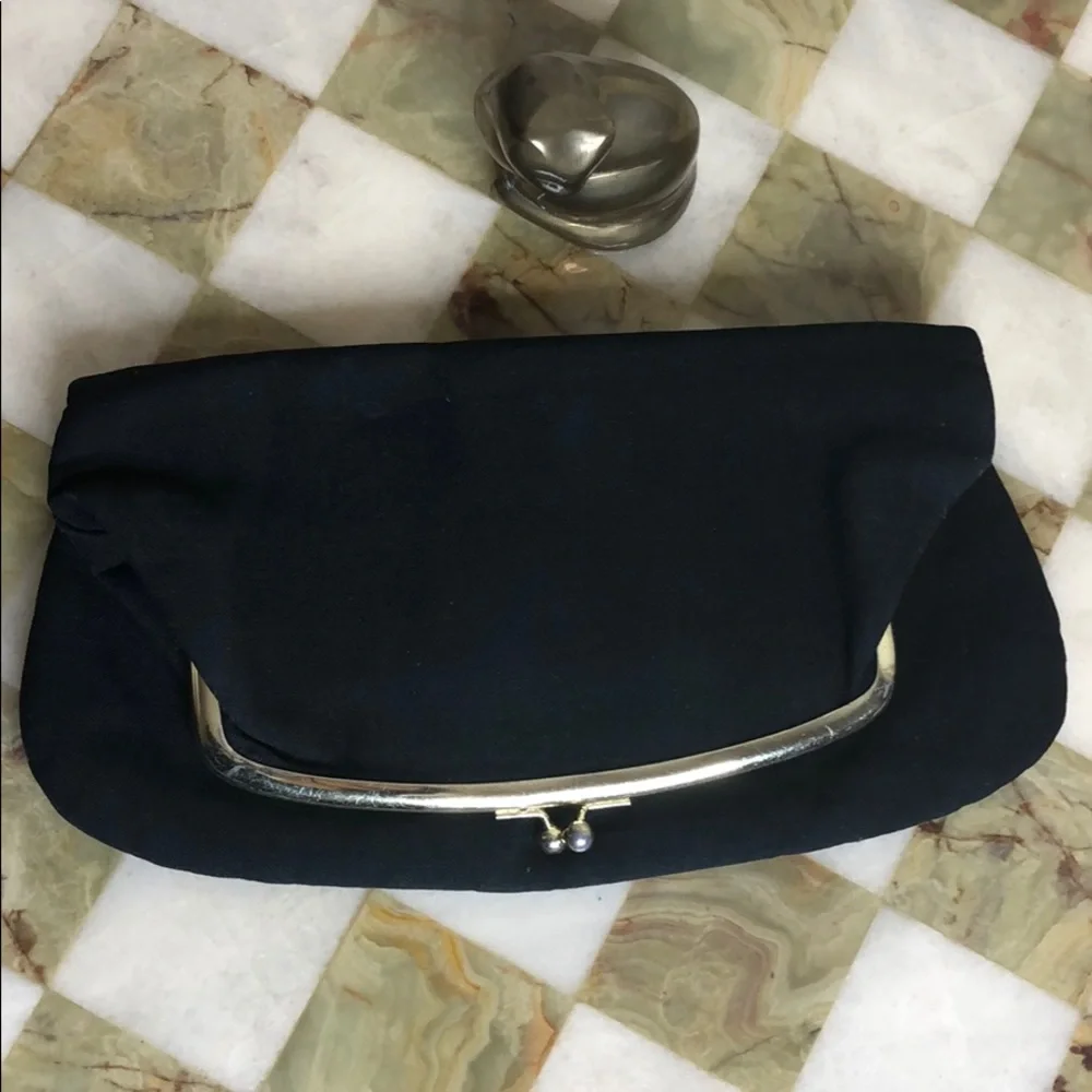 Black Cotton Fold Over Clutch Purse